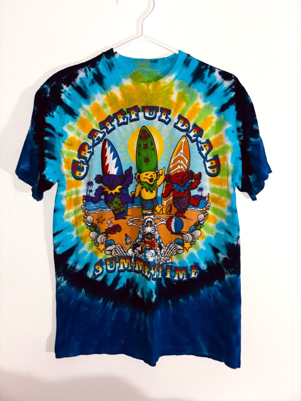 Liquid Blue Tie-Dye Grateful Dead Tee - Blue, Green, Yellow